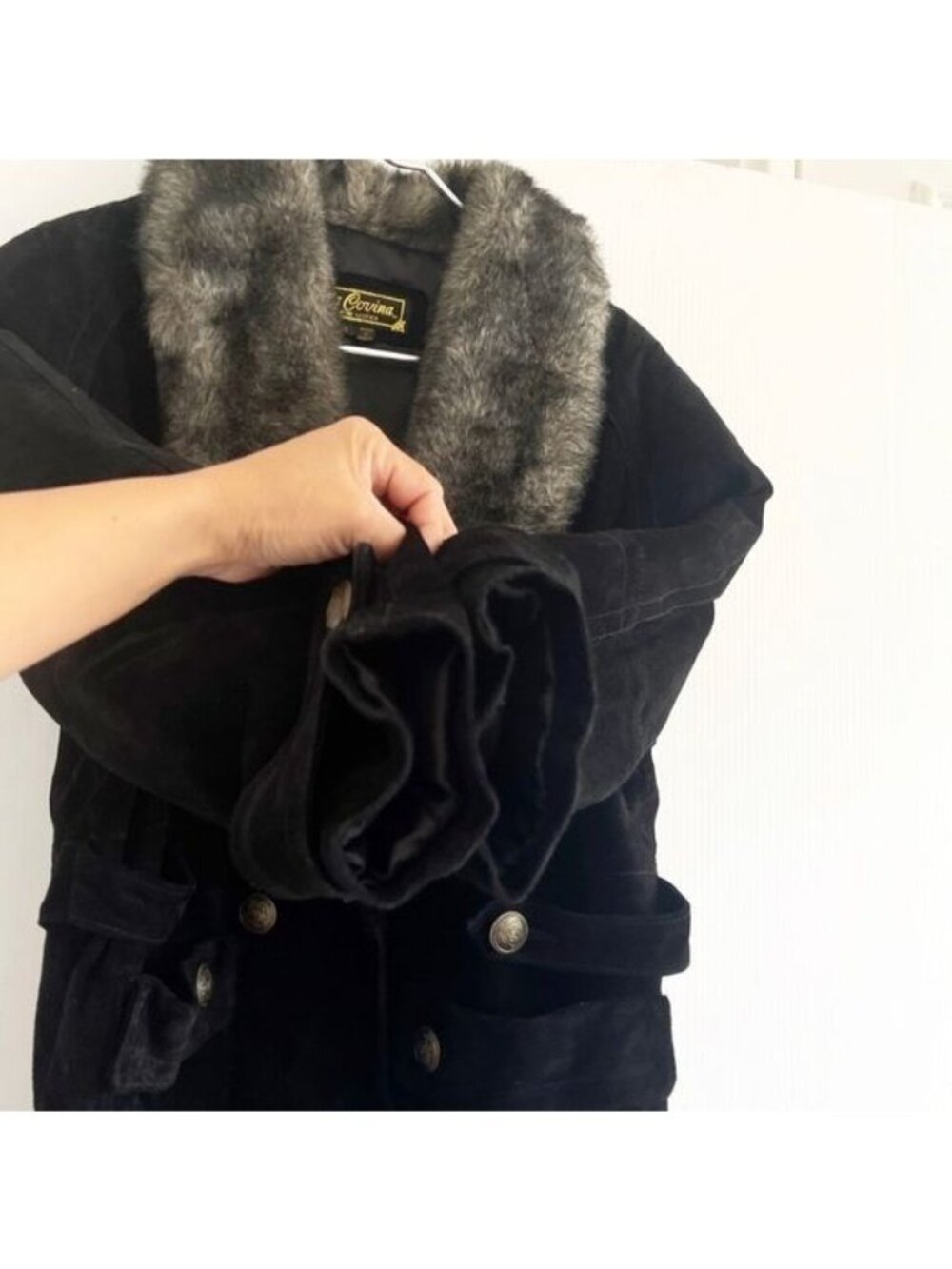 La Covina 100% Genuine Leather and Faux Fur collar winter Coat Small - Picture 5 of 13